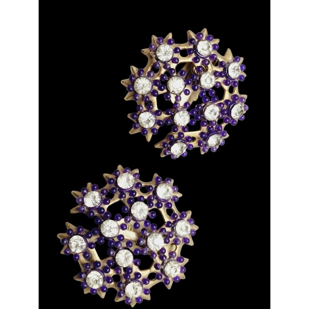Vintage Rhinestone Flower Earrings (A1131)